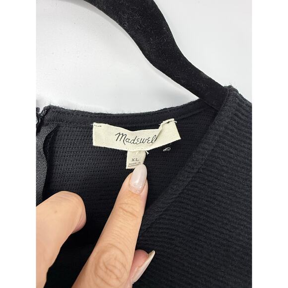 Madewell Side-Bow Textured Jumpsuit Black 100% Cotton Women’s XL Minimalist - Picture 6 of 14